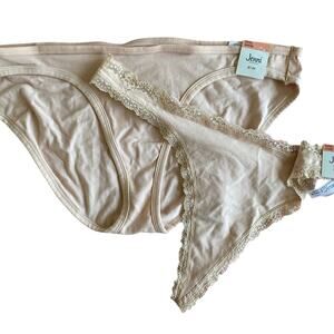 NEW JENNI INTIMATES Pantie Bundle of 2 Cream Size XXXL Bikini & Thong Lace Trim